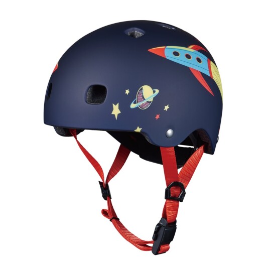 Micro Rocket Hjelm M (52-56 cm) justerbar sykkelhjelm med LED-lys mørk med rakett
