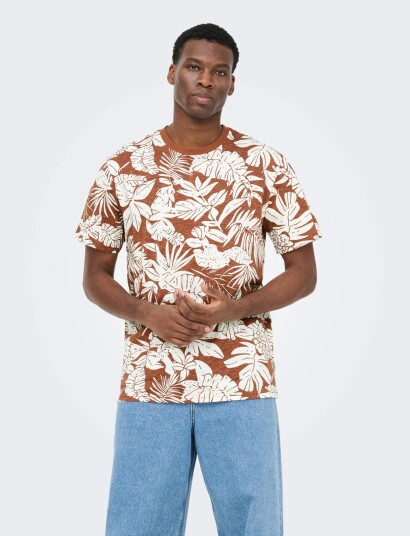 ONLY & SONS Onsperry Life Reg Leaf Aop Ss Tee Brown M