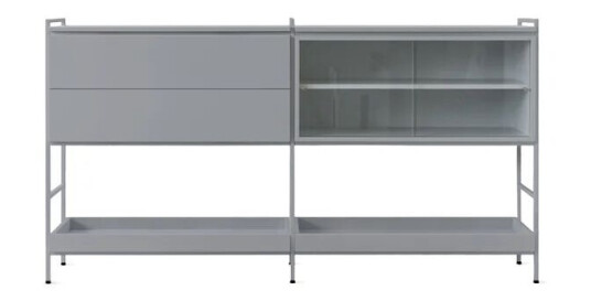 Zweed Molto Medium sidebord Gr?, 2 seksjoner med vitrine