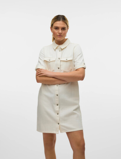 Vero Moda Vmjennie Ss Short Denim Dress Ga Noos   White   XS