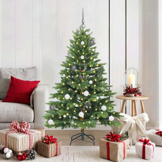 Kunstig juletre med 150 LED med stativ grønn 150 cm PE og PVC