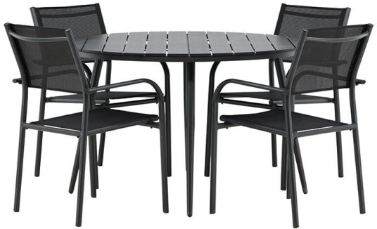 BreakSantorini hagesett 1 spisebord 4 stoler svart.