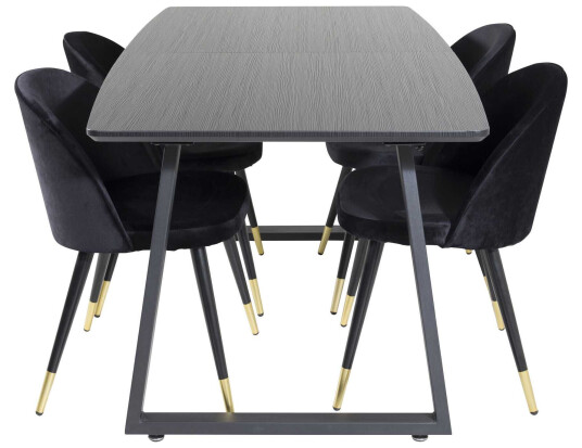 Venture Design Inca & Velvet spisegruppe Svart/svart 4 st stoler & bord 160 x 85 cm