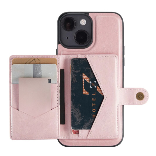 INCOVER iPhone 13 PU Skinnpolstret Bakdeksel med Lommebok - Pink