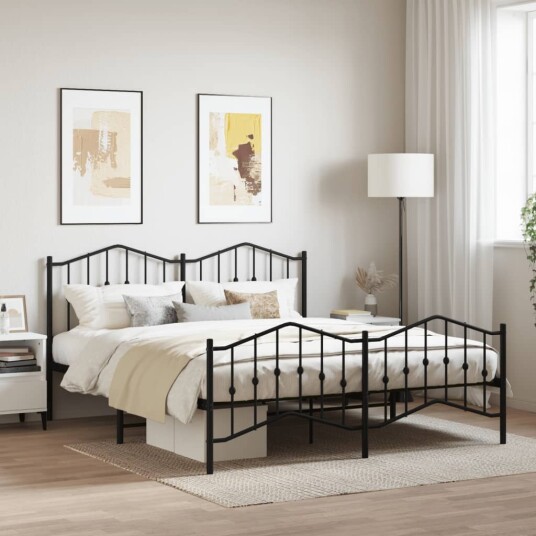 vidaXL Sengeramme i metall med hode- og fotgavl svart 180x200 cm 8721012211209