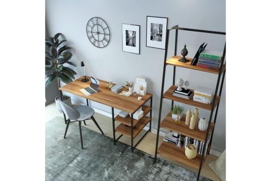 Deluxus Skrivebord 120x180x120 cm med oppbevaring Brun