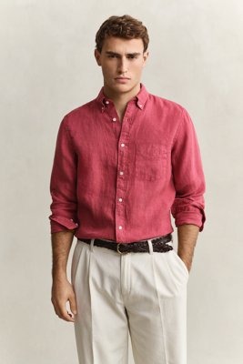 GANT Reg Gmnt Dyed Linen Shirt Burgundy XL
