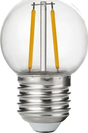 Spl E27 1,5W LED kronepære G45 filament knusesikker klar plast 2700K Kulør : Varm Spl E27 1,5W LED kronepære G45 filament knusesikker klar plast 2700K Kulør : Varm