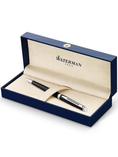 DYMO Waterman Hémisphère Ballpoint Pen  Gloss Svart with Chrome Trim  Medium Point  Blå Ink  Gift Box