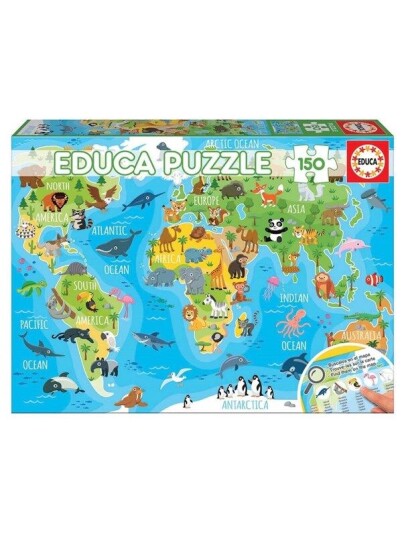 Educa 150 World Map Animals 3D Puslespill