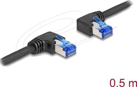 Delock RJ45 Network Cable Cat.6A S/FTP right / left angled 0.5m blk