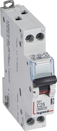 Legrand Automatsikring DX3 C 25A 1P+N, 1M, 6/10kA