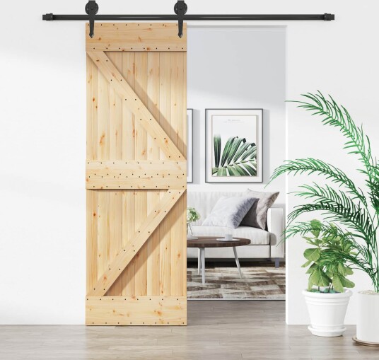 vidaXL Skyvedør Naturlig og svart 70 x 210 cm Massiv Furu Tre