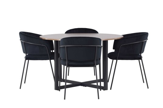 Venture Design Durango & Selma spisegruppe Svart/valnøtt 4 stoler & bord 120 cm