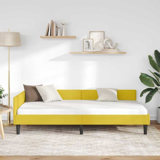 Hjørnesengramme med hodegjerde Gul 90 cm x 190 cm Fløyel