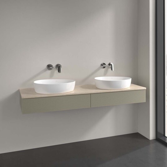 Villeroy & Boch Antao Servantskap med 2 skuffer 160x50x19 cm u/lys Steingrå/Crème Villeroy & Boch Antao Servantskap med 2 skuffer 160x50x19 cm u/lys Steingrå/Crème