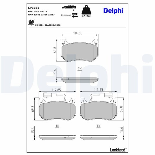 Bremseklosser DELPHI LP3381 Bremseklosser DELPHI LP3381