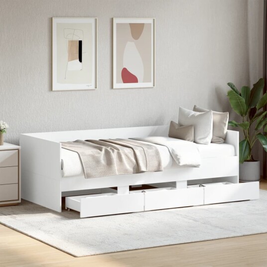  Dagseng med skuffer hvit 90x190 cm konstruert tre 8721102624780