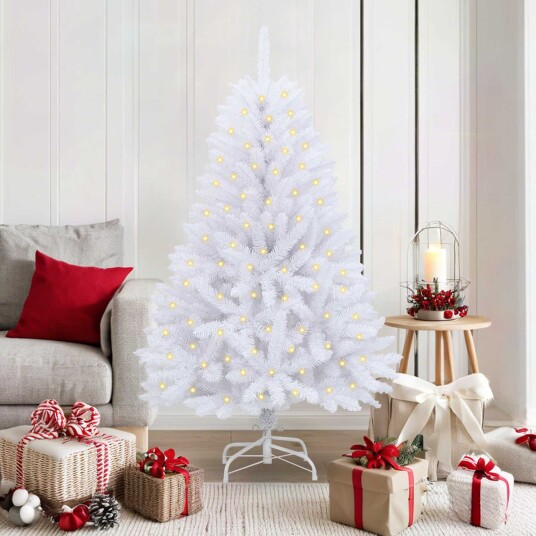 vidaXL Kunstig juletre med 150 LED Hvit 150 cm PVC og metall
