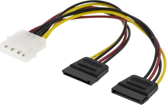 DELTACO Y-strømkabel for 2 SATA-harddisker, 15-pin til 4-pin intern tilkobling