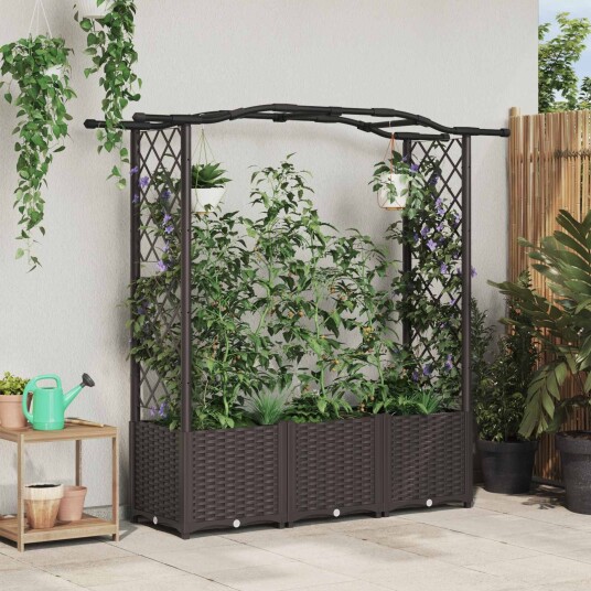 vidaXL Hevet Bed med Trellis og Tak Brun 164 x 40 x 138 cm PP