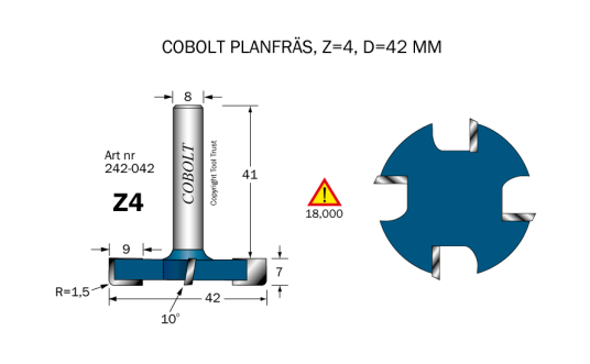 Cobolt 242 042 Planfres D=42 Z=4 R=1,5 L=7 Maskintilbehør & forbruk Cobolt 242 042 Planfres D=42 Z=4 R=1,5 L=7 Maskintilbehør & forbruk