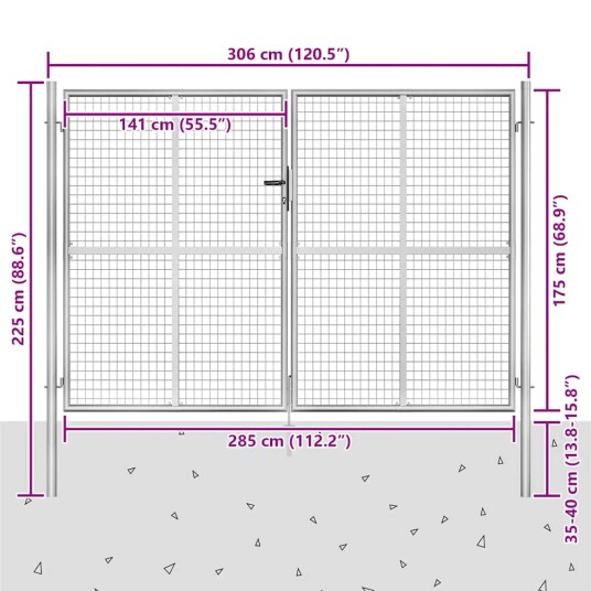 vidaXL Hageport galvanisert stål 306x225 cm sølv