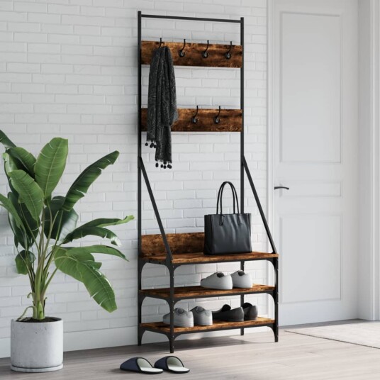 Klesstativ med skooppbevaring røkt eik 72x34x184 cm 8721012196117
