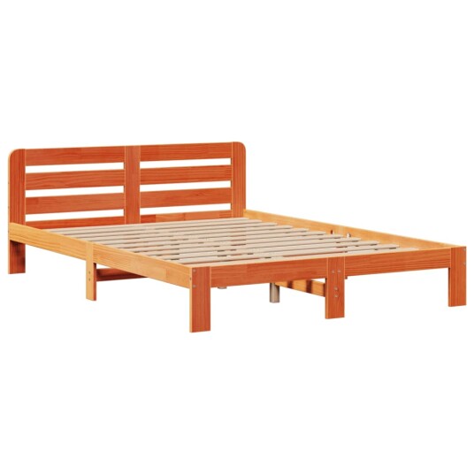 Seng med bokhylle uten madrass voksbrun 150x200 cm heltre furu 8721158411426