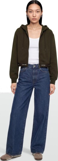 Calvin Klein Jeans Ls Terry Logo Waist Cropped Fz H Brown XL