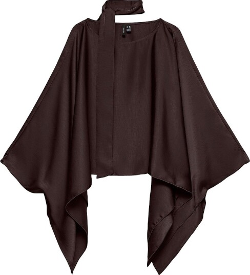 Vero Moda Curve   Bluse Vmcmiro L/S Cape Scarf Top Wvn Cur   Brun