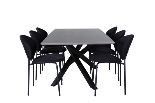 Venture Design Piazza & Vault spisegruppe Svart/svart 6 stoler & bord 180 x 90 cm