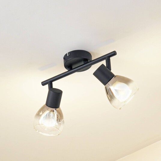 Lindby Pendura taklampe 2 lyskilder svart glass