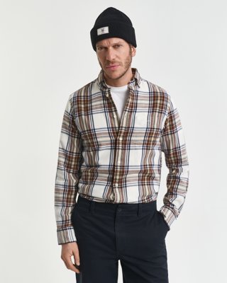 Gant Klassisk Regular Fit Flanellskjorte Med Ruter Cream Xl