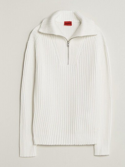 HUGO Srtithon Cotton Knitted Half Zip Natural