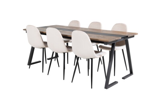 Venture Home Jakarta Spisegruppe 200 cm Rektangulær med 6 Polar Stoler Beige
