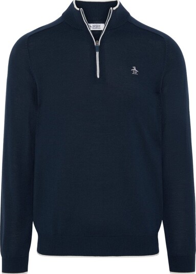 Original Penguin OP Heritage Mock Sweater Golfgenser herre Black Iris Xinao Hthr Medium