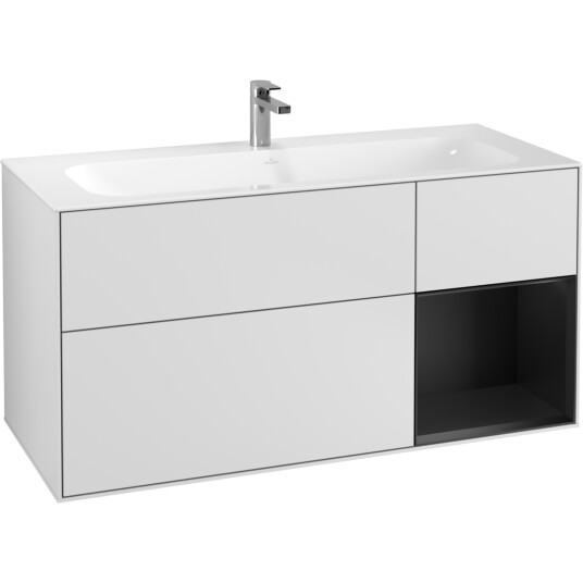 VILLEROY & BOCH FINION SERVANTSKAP 120 HVIT MATT LAKK EMOTION-LYS, HØYRESTILT SVART MATT HYLLE