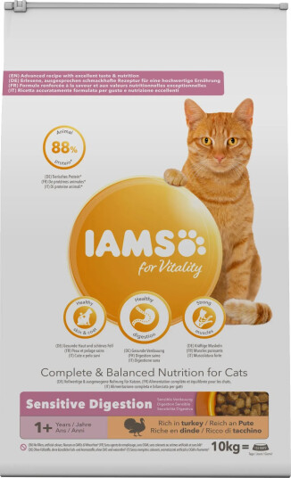 Iams Adult Vitality Sensitive Digestion Kalkun Tørrfôr 10 kg
