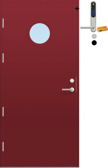 Ytterdør Bygg1 Fjell 10 Klarglass med Yale Entrus BxH: 90x190 cm, Høyre, NCS S-4050-R, Mørk Rød, Yale Sølv