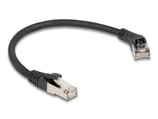 Delock Rj45 Nettverkskabel Cat.8.1 S/Ftp-Plugg 45° Vinklet Til Høyre Til Rett Plugg Opp Til 40 Gbps 0,25 M Svart