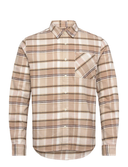 Knowledge Cotton Apparel Organic Cotton Checked Flannel Shir - Beige - S