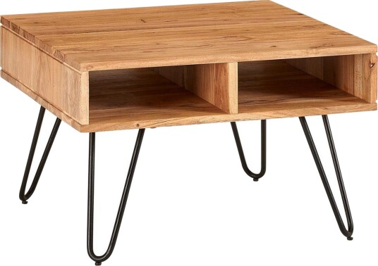 Sofabord Wohnling Massivt tre 60 cm kvadratisk med 4 oppbevaringsbrett i landlig stil -