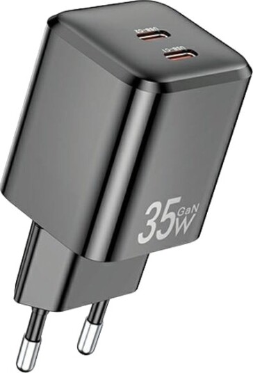 Awei PD65 35W Gan Lader med 2x USB-C Sort for Mobilladere