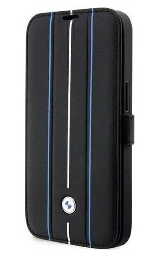 Veske BMW Bmbkp14l22rvsk Iphone 14 Pro 6.1" Svart/Svart Bokhylle Lærforsegling Blå Linjer