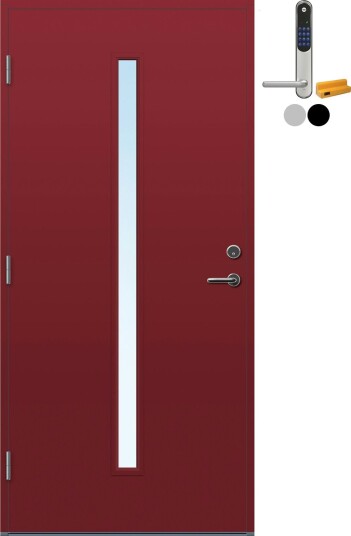 Ytterdør Bygg1 Hovdeby med Kompaktlaminat med Yale Entrus BxH: 100x210 cm, Høyre, NCS S-4050-R, Mørk Rød, Yale Sølv