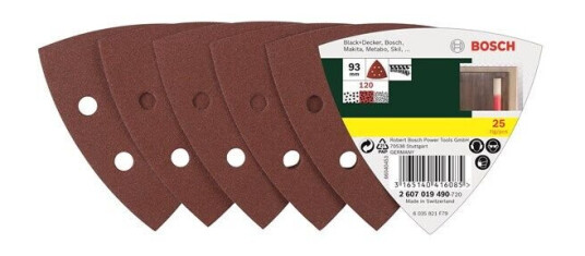 Bosch Slipepapirsett 25 deler til Deltasliper 93mm Grovkorn 120 Bosch Slipepapirsett 25 deler til Deltasliper 93mm Grovkorn 120