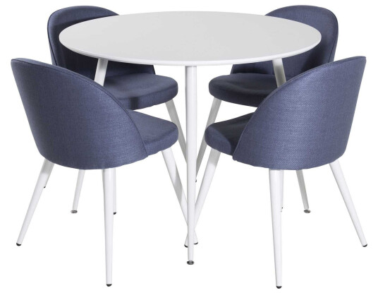 Venture Design Plaza & Velvet spisegruppe Hvit/blå 4 st stoler & bord 100 cm