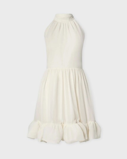 By Malina - Kjole Fern Halterneck Ruffled Mini Dress - Hvit