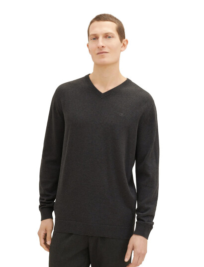 Tom Tailor Basic V-Neck Knit - Black - XXL